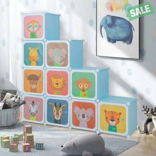 12 Cube Kids Wardrobe Closet with Hanging Section and Doors-White White Kids Storage