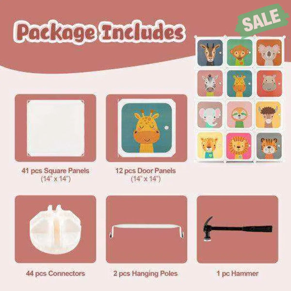 12 Cube Kids Wardrobe Closet with Hanging Section and Doors-White White Kids Storage