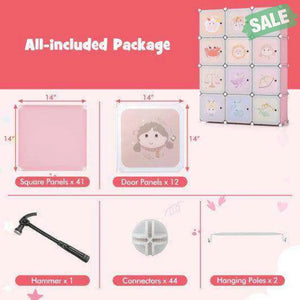 12 Cube Kids Wardrobe Closet with Hanging Section and Doors-White White Kids Storage