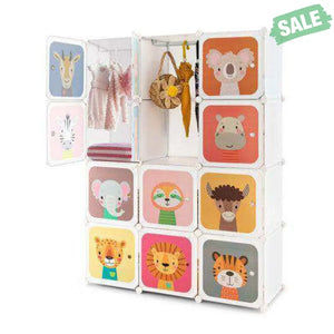 12 Cube Kids Wardrobe Closet with Hanging Section and Doors-White White Kids Storage
