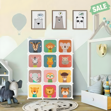 12 Cube Kids Wardrobe Closet in White with Hanging Section and Doors for organized kids' storage.