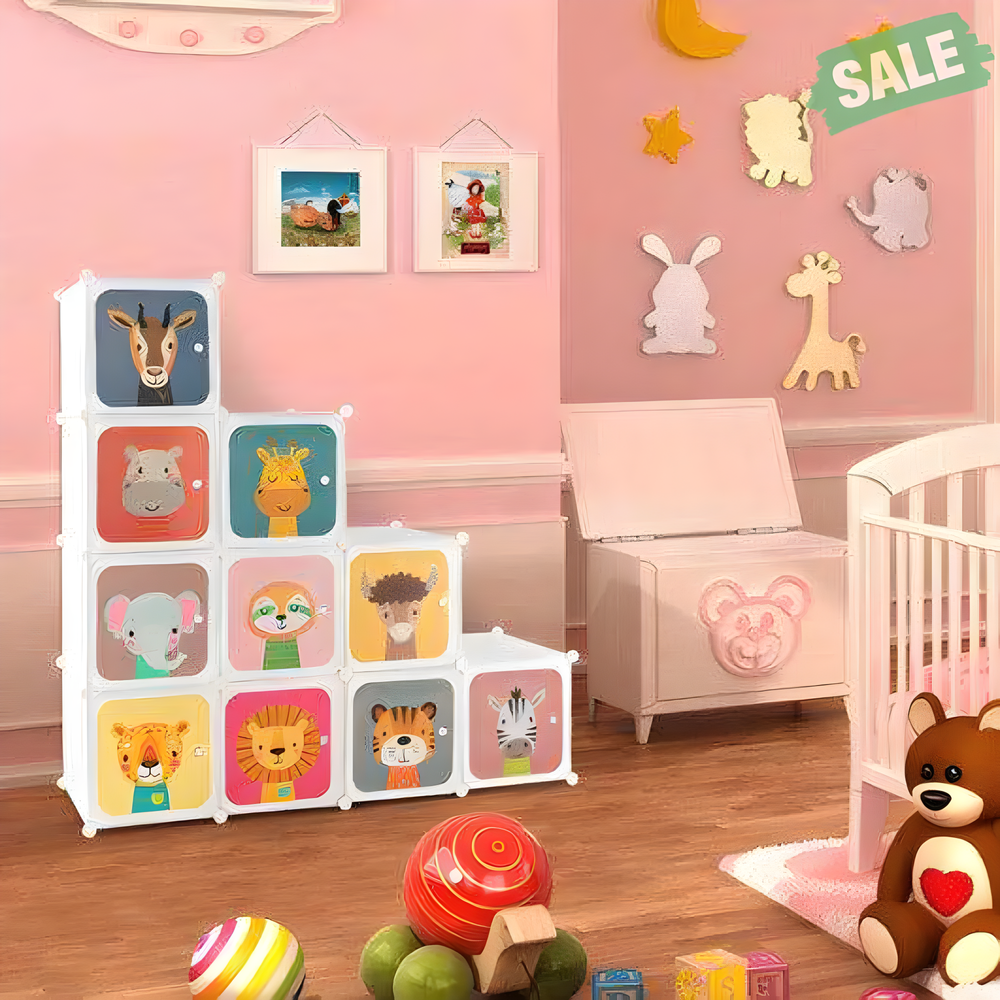 12 Cube Kids Wardrobe Closet in White with Hanging Section and Doors for organized kids' storage.