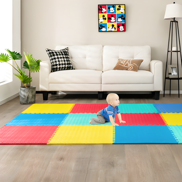 12-piece interlocking puzzle mat for babies, anti-slip, waterproof, perfect for playtime and safe flooring.
