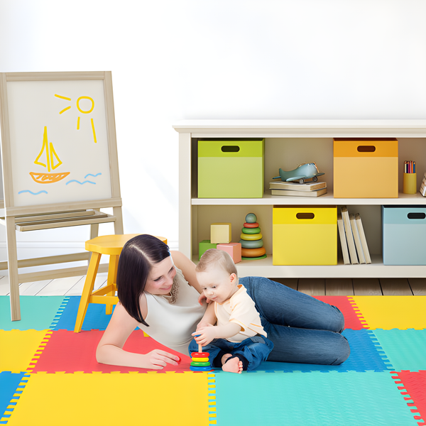 12-piece interlocking puzzle mat for babies, featuring anti-slip and waterproof surface, shown from angle 2.