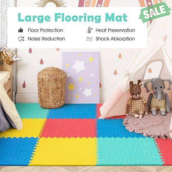 12 Pieces Puzzle Interlocking Flooring Mat with Anti-slip and Waterproof Surface Black Baby Gyms & Playmats