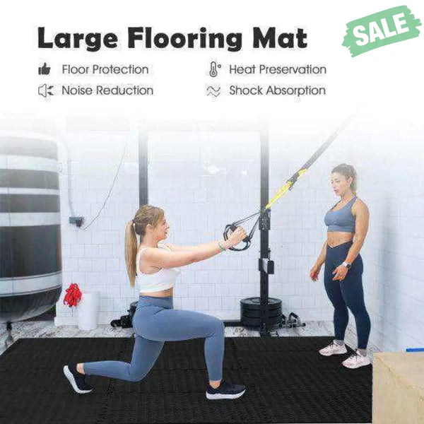 12 Pieces Puzzle Interlocking Flooring Mat with Anti-slip and Waterproof Surface Black Baby Gyms & Playmats