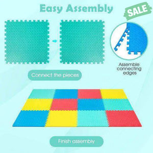 12 Pieces Puzzle Interlocking Flooring Mat with Anti-slip and Waterproof Surface Black Baby Gyms & Playmats