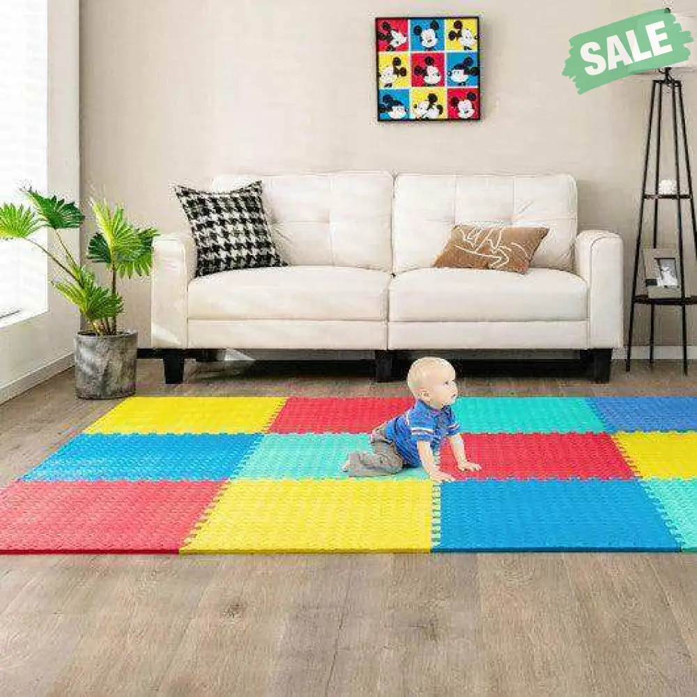 12 Pieces Puzzle Interlocking Flooring Mat with Anti-slip and Waterproof Surface Black Baby Gyms & Playmats