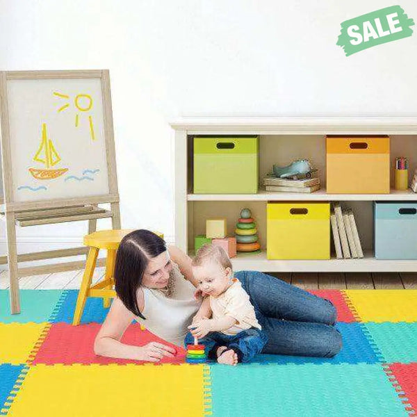 12 Pieces Puzzle Interlocking Flooring Mat with Anti-slip and Waterproof Surface Black Baby Gyms & Playmats