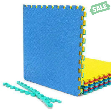 12 Pieces Puzzle Interlocking Flooring Mat with Anti-slip and Waterproof Surface Black Baby Gyms & Playmats