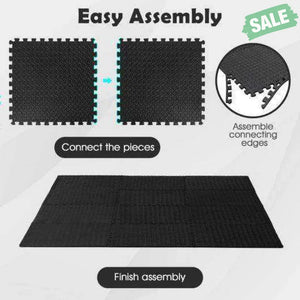 12 Pieces Puzzle Interlocking Flooring Mat with Anti-slip and Waterproof Surface Black Baby Gyms & Playmats