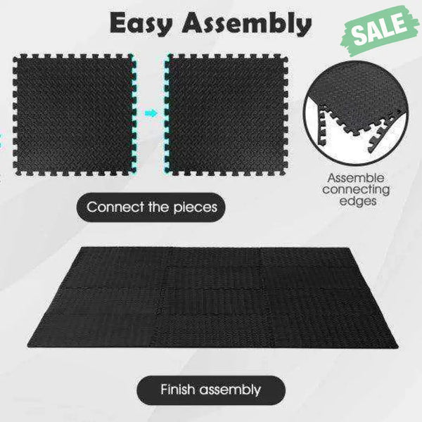 12 Pieces Puzzle Interlocking Flooring Mat with Anti-slip and Waterproof Surface Black Baby Gyms & Playmats