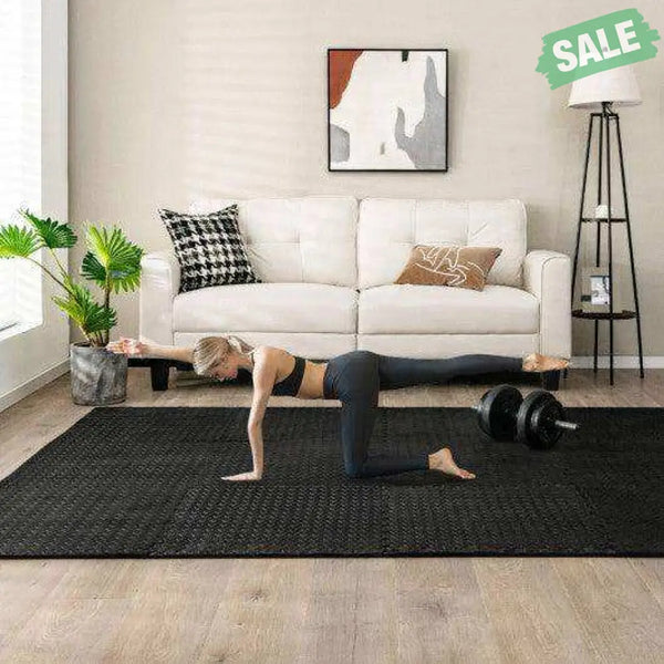 12 Pieces Puzzle Interlocking Flooring Mat with Anti-slip and Waterproof Surface Black Baby Gyms & Playmats