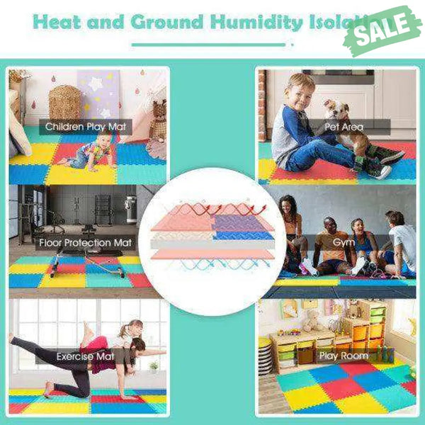 12 Pieces Puzzle Interlocking Flooring Mat with Anti-slip and Waterproof Surface Black Baby Gyms & Playmats