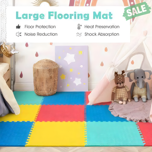 12-piece interlocking puzzle mat for babies, featuring anti-slip and waterproof surface, shown from angle 3.