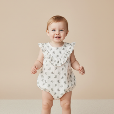 Organic Sleeveless Ruffle Bubble Romper - Poppy
