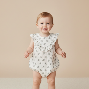Organic Sleeveless Ruffle Bubble Romper - Poppy