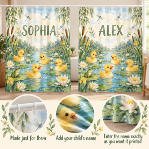 Add your child's name to the Duck Pond shower curtain