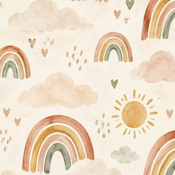 Little Rainbows Pattern kids rug, close up of the watercolor artwork