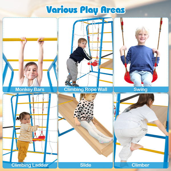 6-in-1 Indoor Jungle Gym with Slide for Boys and Girls 3+ Years Old