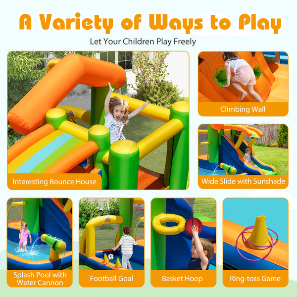 8-in-1 Inflatable Bounce House Water Park without Blower for Kids with Blower