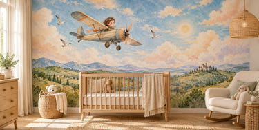 Watercolor Vintage Airplane Wall Mural, image 1
