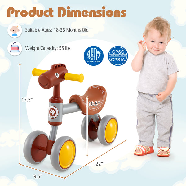 Baby Balance Bike No Pedal 4-Wheel Bicycle - Lightweight