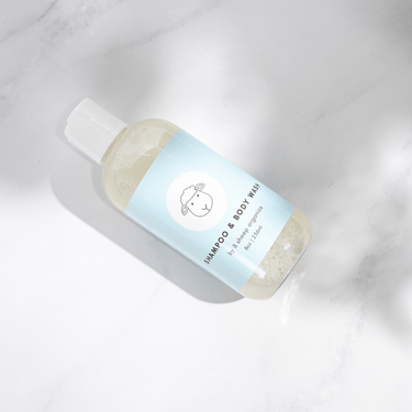 Gentle baby shampoo and body wash in a colorful bottle, perfect for delicate skin and hair care.