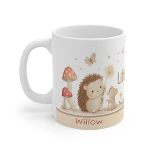 Little Friends Mug, Cute Woodland Animals Personalized Name Chocolate, Coffee Mug, Tea Cup — 11oz Mug
