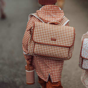 Sienna Gingham Satchel Backpack for babies, stylish and practical, shown from angle 5.