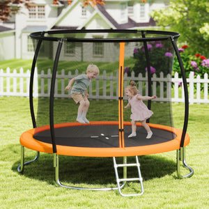 12FT heavy-duty outdoor trampoline with safety enclosure net for kids' recreational fun.