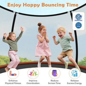 12FT heavy-duty outdoor trampoline with safety enclosure net for kids' recreational fun. Angle 7 view.