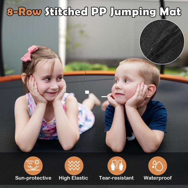 12FT heavy-duty outdoor trampoline with safety enclosure net for kids' recreational fun, viewed from angle 8.