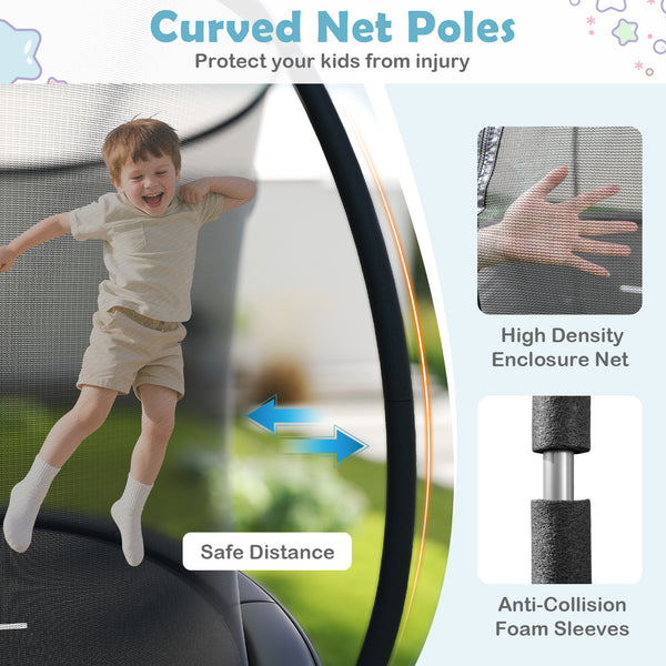 12FT heavy-duty outdoor trampoline with safety enclosure net for kids' recreational fun. Angle 13 view.