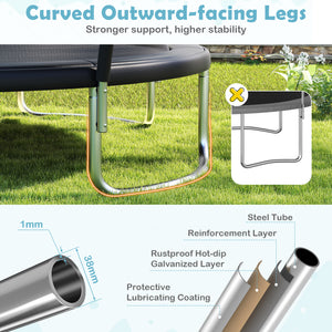 12FT heavy-duty outdoor trampoline with safety enclosure net, perfect for kids' recreational fun. Angle 14 view.