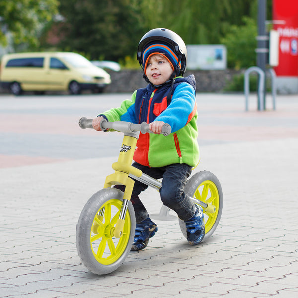 12-inch balance bike with adjustable seat and rotatable handlebar, perfect for toddlers learning to ride.