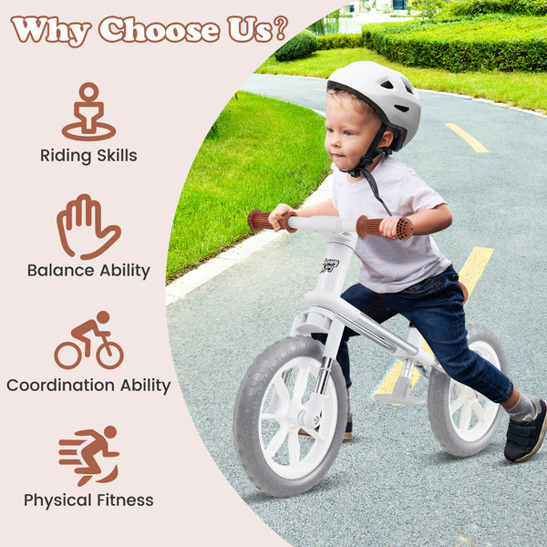 12-inch balance bike with adjustable seat and rotatable handlebar, perfect for toddlers learning to ride.