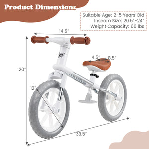 12-inch balance bike with adjustable seat and rotatable handlebar, perfect for toddlers learning to ride.