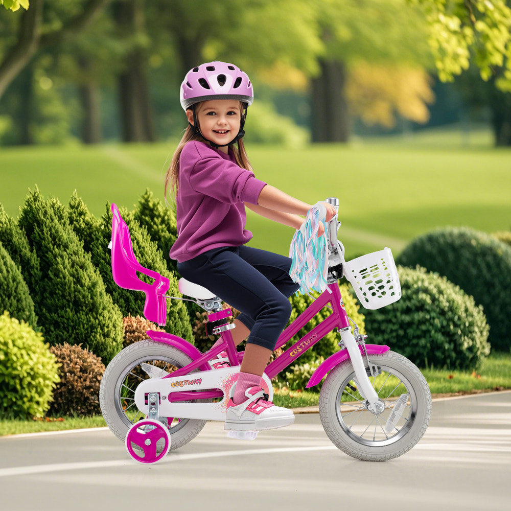 Kids Bike 12 Inch with Training Wheels and 2 Brake System for 3