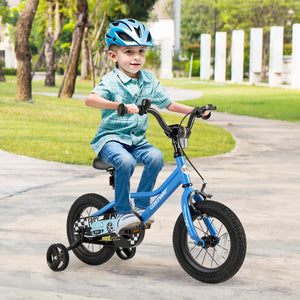 12-inch kids bike with removable training wheels, perfect for ages 3, shown from angle 2. Ideal for outdoor fun!
