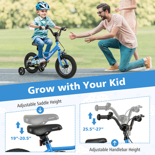 12-inch kids bike with removable training wheels for ages 3, shown from angle 5, perfect for young riders.