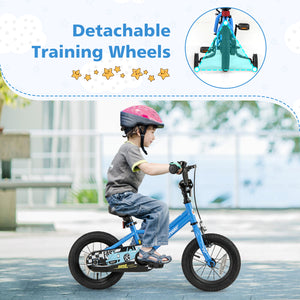12-inch kids bike with removable training wheels, perfect for children aged 3, shown at angle 8.