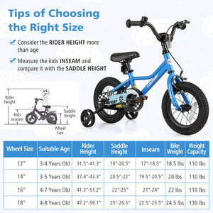 12-inch kids bike with removable training wheels, perfect for ages 3, shown from angle 4. Ideal toy for young riders.