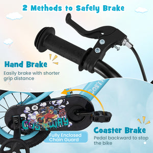 16-inch kids bike with adjustable handlebar and saddle for ages 4-8, angled view showcasing vibrant design and features.