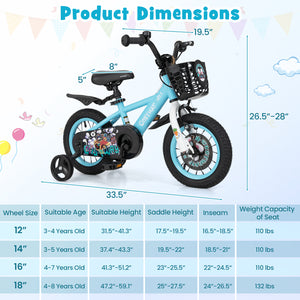 16-inch kids bike with adjustable handlebar and saddle for ages 4-8, shown at a 28-degree angle.