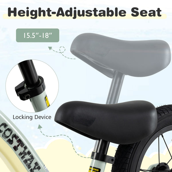 12-inch balance bike with adjustable seat and rotatable handlebar for kids over 36 months, angle view.