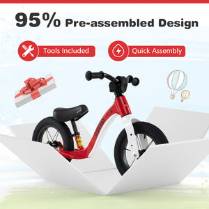 12-inch balance bike for kids over 36 months, featuring adjustable seat and rotatable handlebar, angle 13 view.