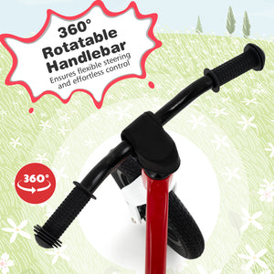12-inch balance bike with adjustable seat and rotatable handlebar for kids over 36 months, viewed from angle 14.