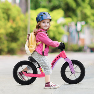12-inch balance bike with adjustable seat and rotatable handlebar for kids over 36 months, viewed from angle 17.