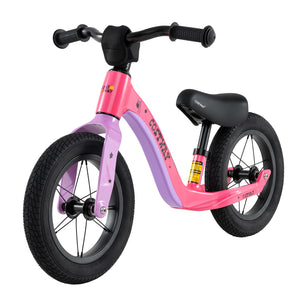 12-inch balance bike with adjustable seat and rotatable handlebar for kids over 36 months, angled view.